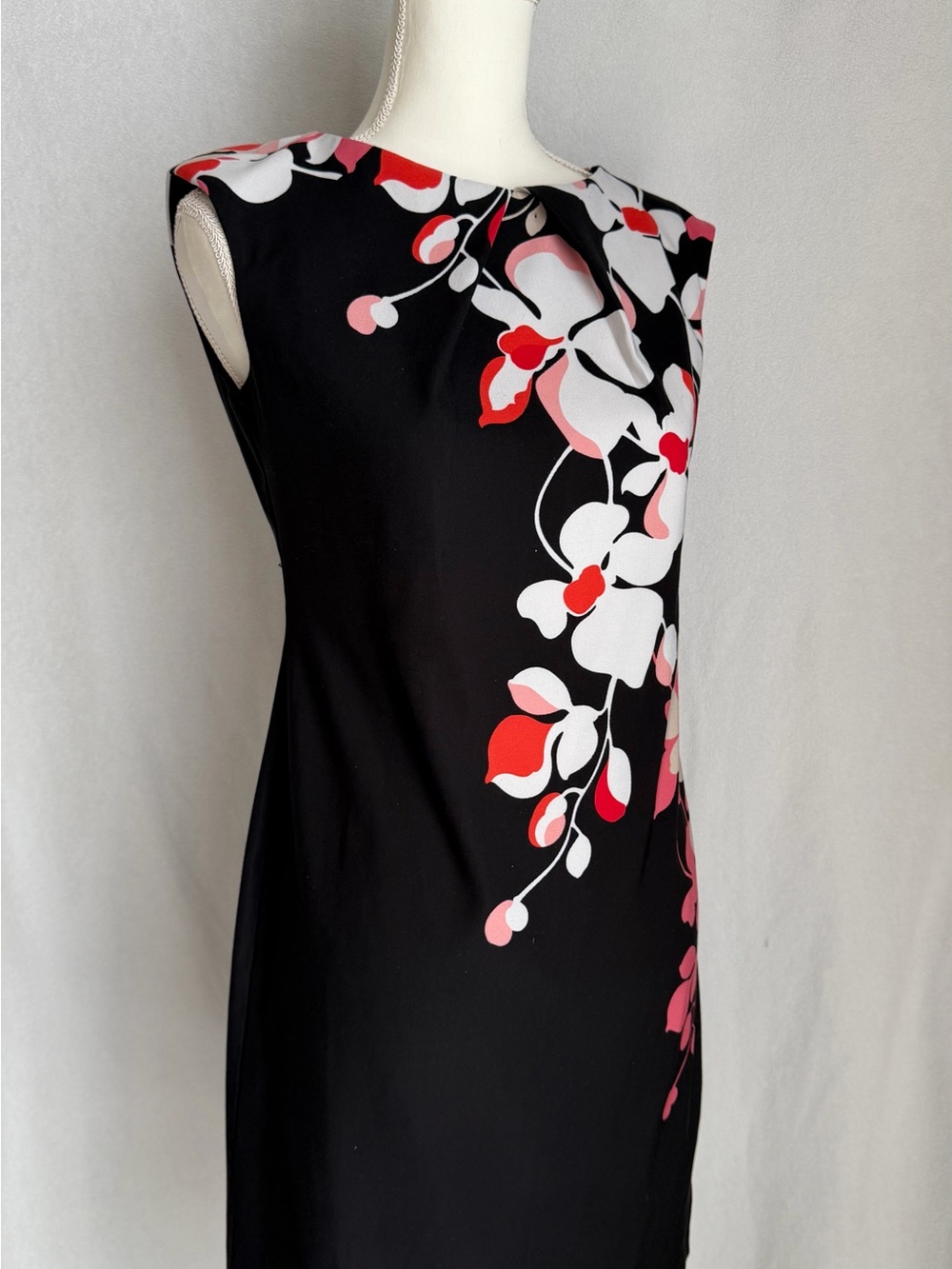New York & Company Black Midi Dress with Pink, Red & Cream Floral - Picture 2 of 5